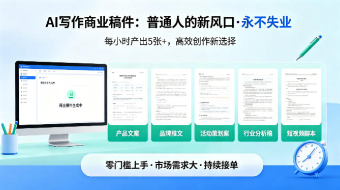 AI写作商业稿件，一小时5张+，普通人新风口，永不失业