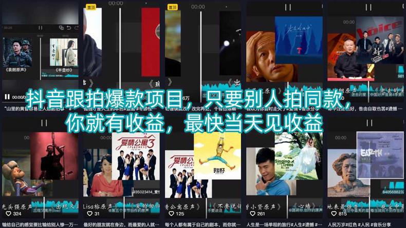 抖音跟拍爆款项目，只要别人拍同款，你就有收益，最快当天见收益