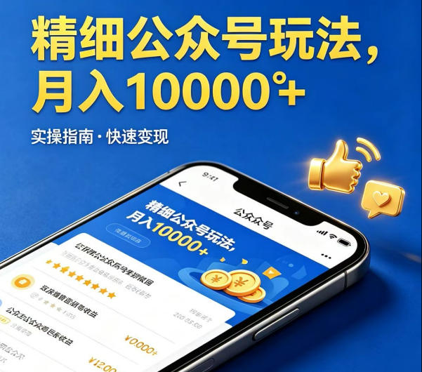 精细化公众号玩法，我们给你提供文章，你来负责发布，收益可观，月入1W+