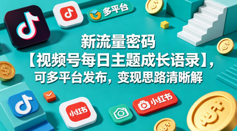 新流量密码【视频号每日主题成长语录】，可多平台发布，变现思路清晰