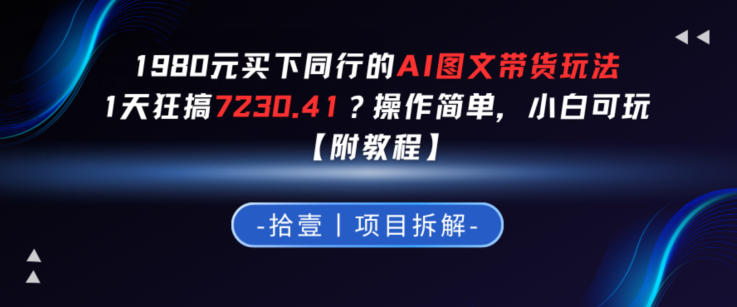 1980买下同行的AI图文带货玩法，1天搞了7230.41？操作简单，小白可玩【附教程】