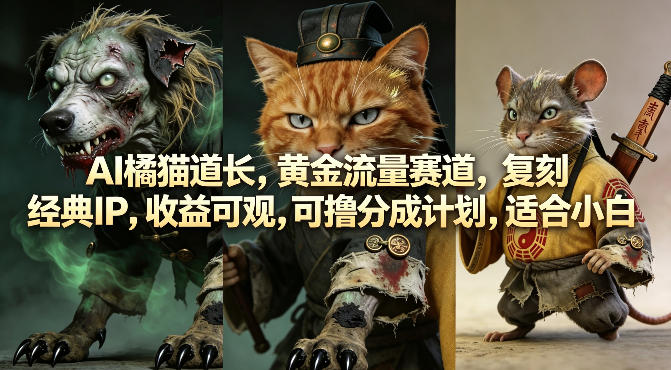 AI橘猫道长，黄金流量赛道，复刻经典IP，收益可观，可撸分成计划，适合小白