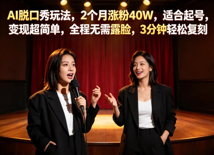 AI脱口秀玩法，2个月涨粉40W，适合起号，变现超简单，全程无需露脸，3分钟轻松复刻