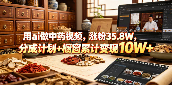 用ai做中药视频，涨粉35.8W，分成计划+橱窗累计变现10W+