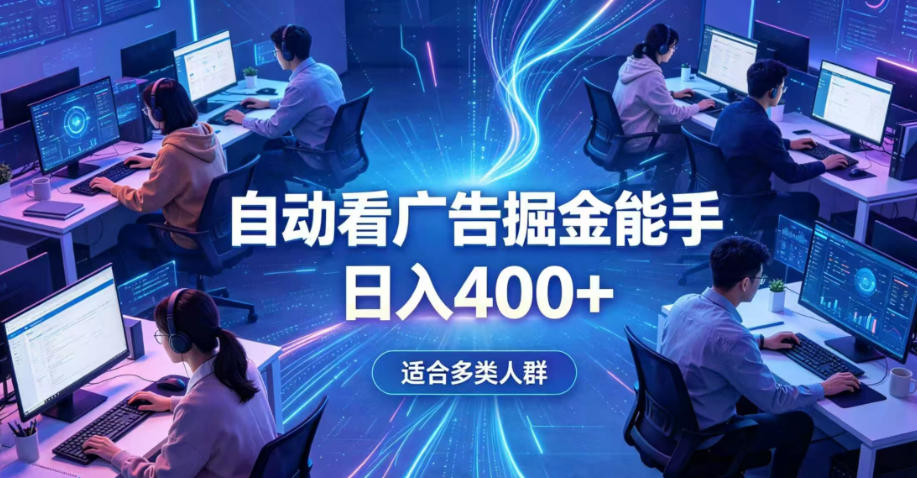 全脚本0基础自动看广告，单日收益400+，别再找高门槛副业，项目简单上手，收益看得见，没有复杂操作，AI全自动，设置一次全天自动跑收益