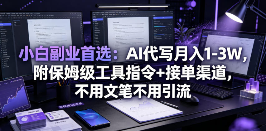 小白副业首选：AI代写月入1-3W，附保姆级工具指令+接单渠道，不用文笔不用引流