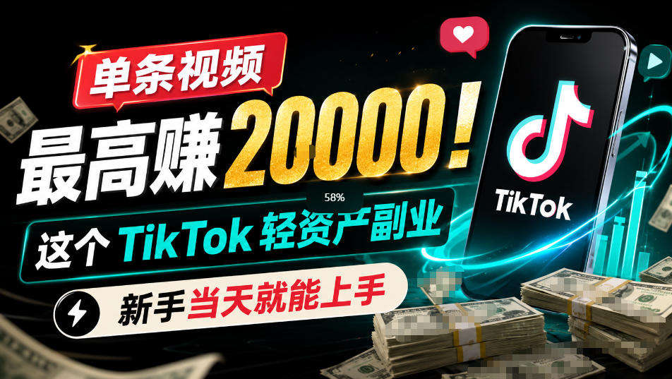 单条视频最高賺2W！这个TikTok轻资产副业，新手当天就能上手