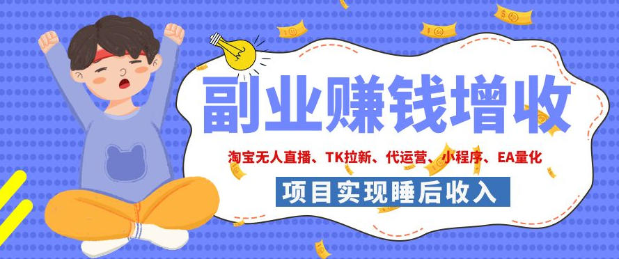 2026年多个真实落地副业项目，手把手带你搭建被动收入管道（淘宝无人直播、海外TK拉新、CSGO饰品交易、去水印小程序等）