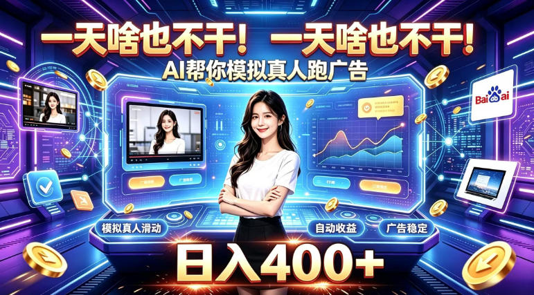 一天啥也不干！AI帮你模拟真人跑广告，稳定日入400+，实现真正被动变现