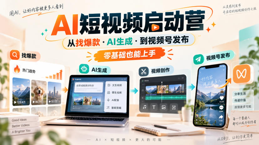 AI短视频启动营:找爆款到视频号发布全流程
