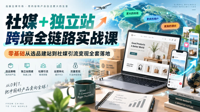 社媒加独立站跨境实战课：选品建站到TK引流
