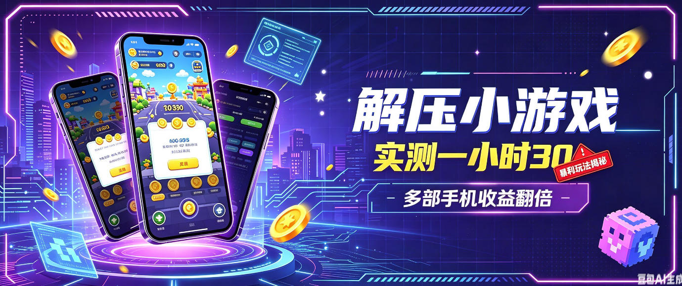 小游戏全流程玩法，实测一小时搞30，简单无脑解压，当天做当天就能看到进账，直接冲就行