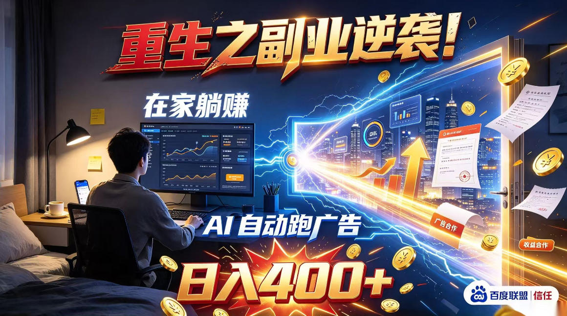 重生之副业逆袭！在家躺赚AI自动跑广告日入400+，无需人工操作