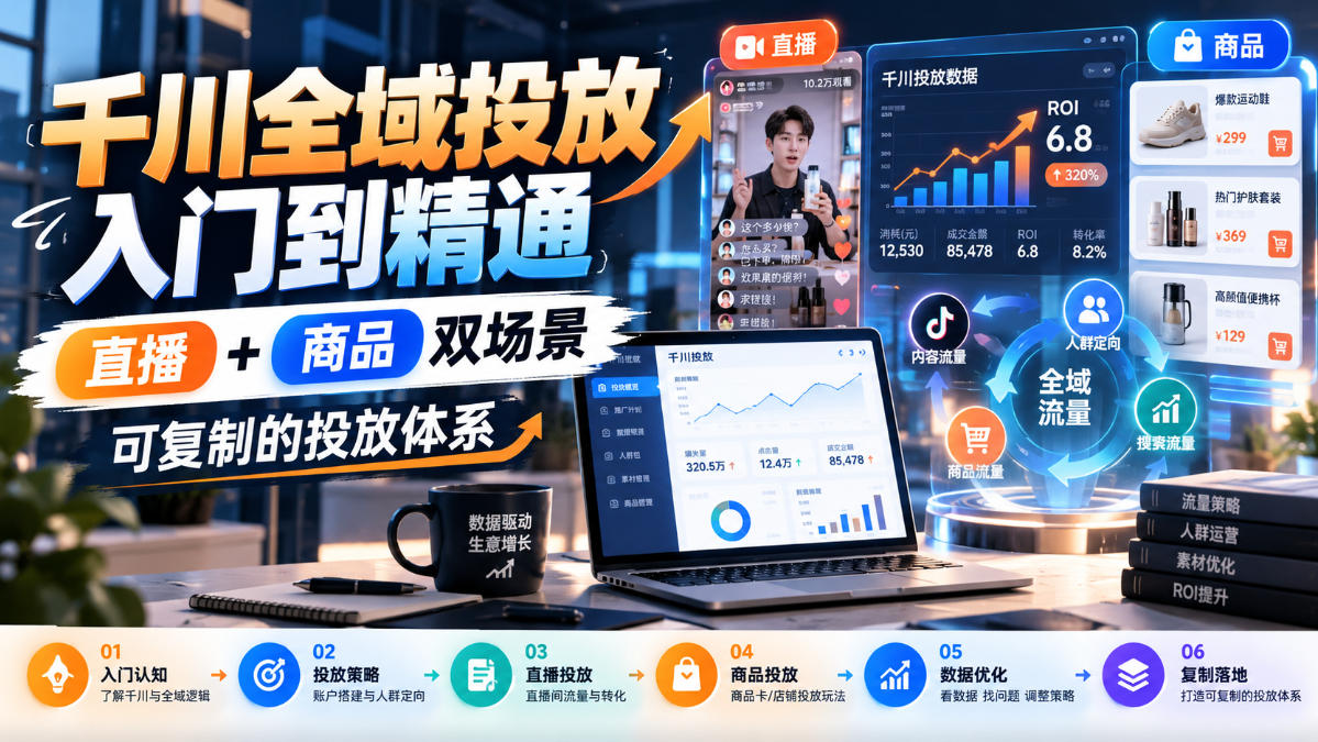 千川全域投放入门到精通，直播+商品双场景，可复制的投放体系