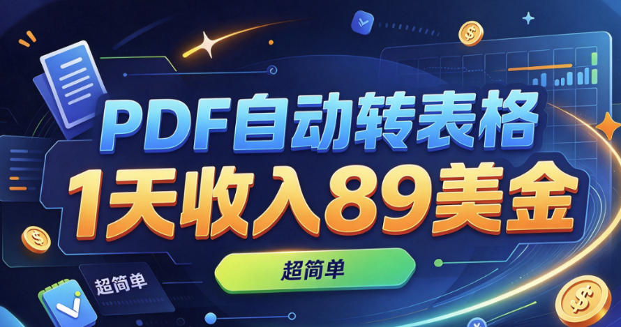 PDF自动转表格,1天收入89美刀,超简单,0门槛
