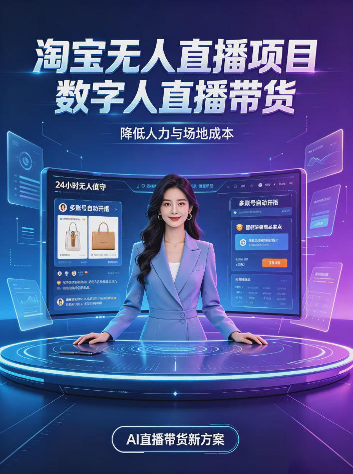 淘宝AI无人直播带货,24小时自动开播低门槛副业,无需真人长时间出镜,持续引流出单