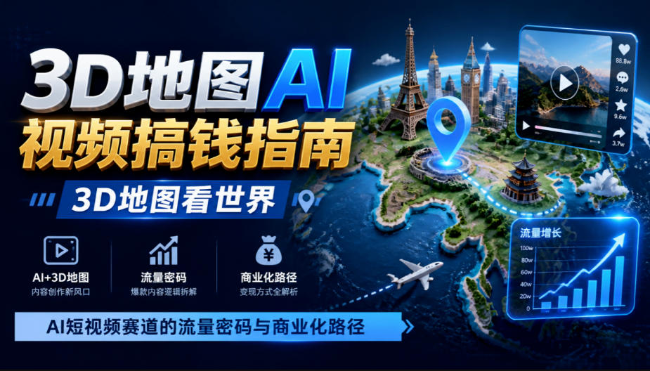 3D地图AI视频搞钱指南,3D地图看世界,AI短视频赛道的流量密码与商业化路径【文档